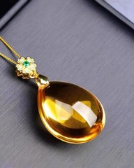 Genuine Natural yellow citrine Quartz Crystal 18k Pendant certificate