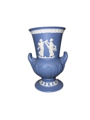 Wedgwood Blue Jasperware Vase with White Classical Relief Decoration Vintage