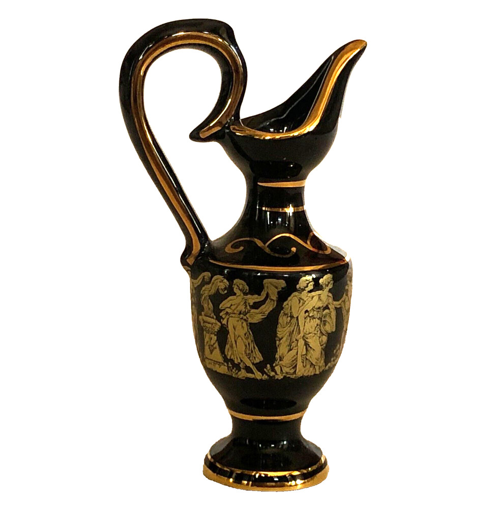 Greek Mini Pitcher 24K Gold Ancient People Mythology Hand Made Greece Vase Vtg