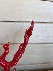 Faux Red Coral Specimen in Blue & White Floral Small Vase in Chinoiserie Style