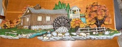 Vtg Burwood Products 2426 Wall Hanging 1980 Old Grist Mill Water Wheel Autumn NM