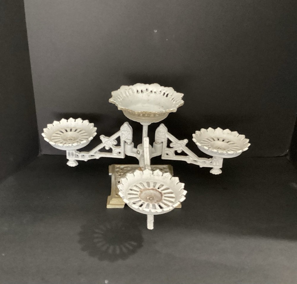 Vintage Cast Iron Metal Tabletop Candle Or Plant Holder Swivel Arms