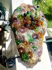 2 Vintage Art Nouveau Murano Glass Bronze Grape Cluster Wall Sconce 1900s 12″x8″