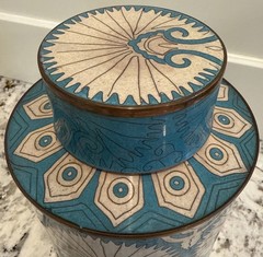 Fabienne Jouvin Paris Cloisonné Enamel Copper Tea Canister Lidded Jar 7” Signed