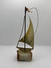 Vintage Signed John De Mott Brass Copper Sailboat Sculpture Quartz Base 9”