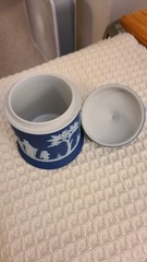 Dark Blue and White Wedgwood Jasperware Lidded Jar Approximately 4 1/2″ tall