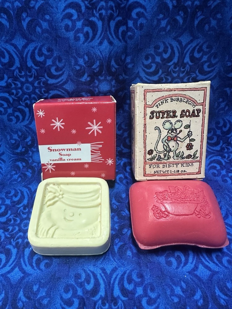 Avon Snowman Soap (2002) And Village Bath Pink Bubblegum Super Soap (1975)
