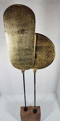 Modernist Gold Sphere Sail Decor Wood Base Kinetic Sculpture