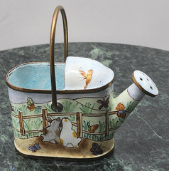 Empress Arts LTD 2000 Miniature Enamel Watering Can Bunny Rabbit Basket Vintage