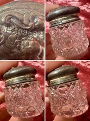 Antique Small Levi & Salaman Glass Jar Pot Sterling Silver Lid Art Nouveau 1900s