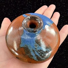 Vintage Hand Trown Art Pottery Bud Vase Signed Hand Made Ceramic Blue Red Drip