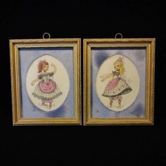 Vintage Ballerina Girls Wall Art 1951 Set of 2 Framed Matted 5″x6″