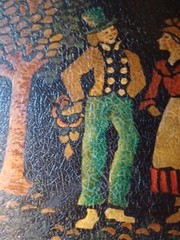 Antique 1800s Tin Metal Toleware Hand Painted Tray Courtship Man Woman Folk Art
