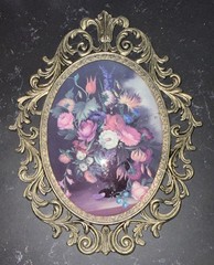 This Is A Set/ 2 VTG Italian Floral Wall Hanging Ornate Brass Frame Convex Glass
