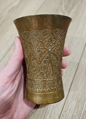 Vintage Antique Brass Handcrafted Etched Cup – Unknown Origin, Possibly Indian