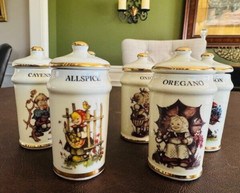 Vintage Spice Jars w/Lids 1987 MJ HUMMEL Porcelain Set of 6 Alpine Switzerland