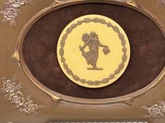 WEDGWOOD Cane Yellow & Brown Jasperware Dancing Hours Medallion Plaque, Framed