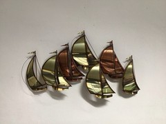 Vintage MCM DEMOTT Brass & Copper Sailboat Metal Wall Hanging Sculpture Signed