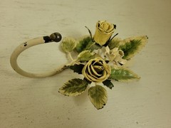 Vintage Italian Tole Flower Rose Wall Hook Toleware Cottagecore Shabby Chic