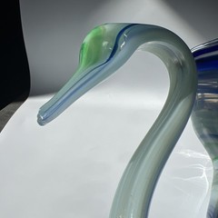 Sooner Swan Murano Style Hand Blown Art Glass Bowl Cobalt Blue Swirl 16”x4”x6”