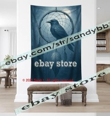 Raven Dreamcatcher Tapestry 3D relief look Wall Art mystic bird 39X59 in