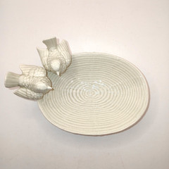 Vintage Fitz & Floyd Ceramic Love Birds Trinket Soap Dish Beige 1978 Japan
