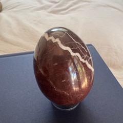 Vintage Red Zebra Marble Jasper Stone Egg White Vein Hand Carved Pakistan