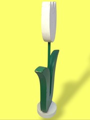 Vintage 1990s Wooden White Tulip Folk Art Decor Scandinavian Dutch 12″