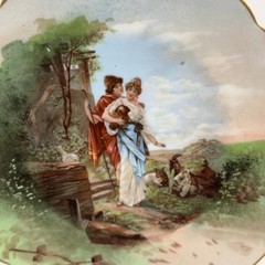 Limoges LRL Signed Wall Plate Pastoral Couple Urn Goats France Hand Painted
