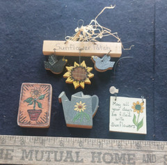 Hand Painted Wooden Primitive Country Folk Art sunflowers watering can garden