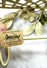Vtg Decoline Tole Metal Fruit Leaves Shelf Hooks Rack Wall Shabby Cottage Tag FS