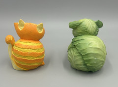 Set of 2 Enesco Home Grown Orange Tabby Cat & Green Cabbage Pig Figurines No Box
