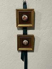 2 Vintage Fragonard Porcelain Courting Couples Square Brown Mat Gold Frames