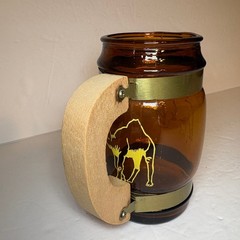 Vintage Pittsburgh Zoo Souvenir Brown Glass Barrel Mug Wood Handle
