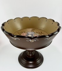 Vintage Norwegian Hand Painted Wood Rosemaling Fruit Bowl Pedestal