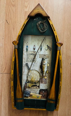 Wooden Fishing Row Boat Wall Hanging Art Cabin Mancave Bass Decor Sign Display