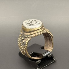 ANTIQUE INTAGLIO KING FACE RING EGYPTIAN ENGRAVED BRONZE RING SIGNET ROMAN 8.75
