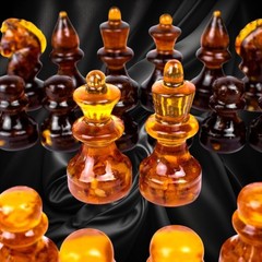 Made in USA Baltic Amber Chess Set with Board Handmade Genuine Game Gift