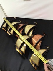 Vintage MCM DEMOTT Brass & Copper Sailboat Metal Wall Hanging Sculpture Signed