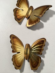 3 Vintage Home Interiors Brass Metal Butterfly Wall Hangings