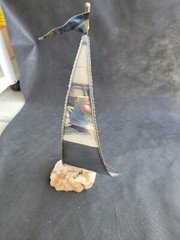 DeMott Vintage Metal Sailboat Sculpture Onyx base 15″ Signed Mirrored Finish