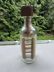 Whimsy Bottle * Not A Ship in Bottle * Folk Art * Wooden Chair With Woven Seat