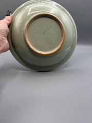 Celadon Crackle Glaze Dragon Plate Chinese Style Relief Green Dish