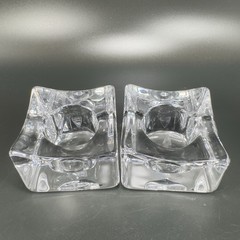 Orrefors Asymetrical Heavy Ice Cube Crystal Votive Candle Holder Sweden Set 2