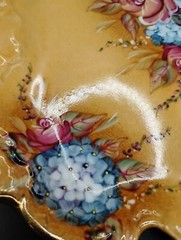 Beautiful FLORAL PORCELAIN EDWARDIAN Plate Trinket Dish Butterscotch