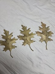 Vtg Home Interiors Brass Tone Oak Leaves Wall Art Hanging Decor 3 Pc Set MCM 7in
