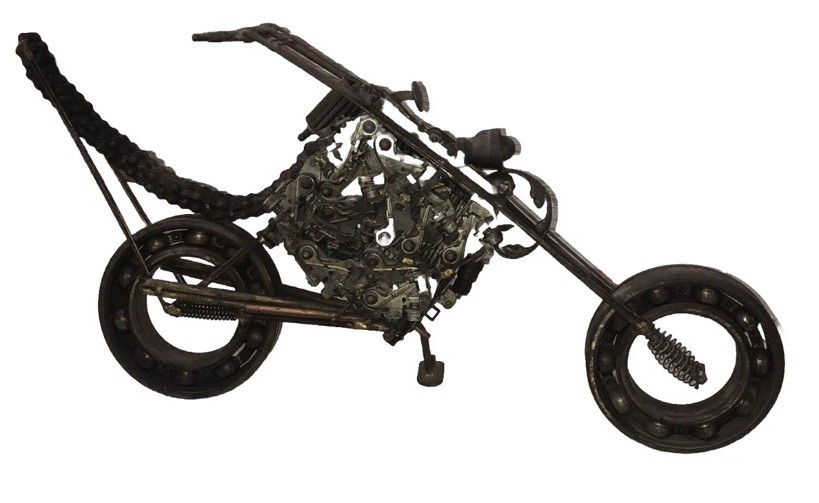 RARE OOAK Vintage Steam Punk ￼Weld Art Sculpture Figurine Chopper Motorcycle 22”