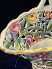 Vintage Von Schierholz Reticulated Floral Painted Porcelain Basket Vase Germany