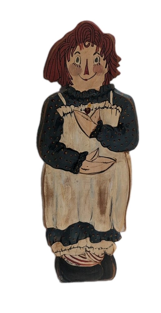 Vintage Handmade & Hand Painted Raggedy Ann Wooden Decoration Signed 1991