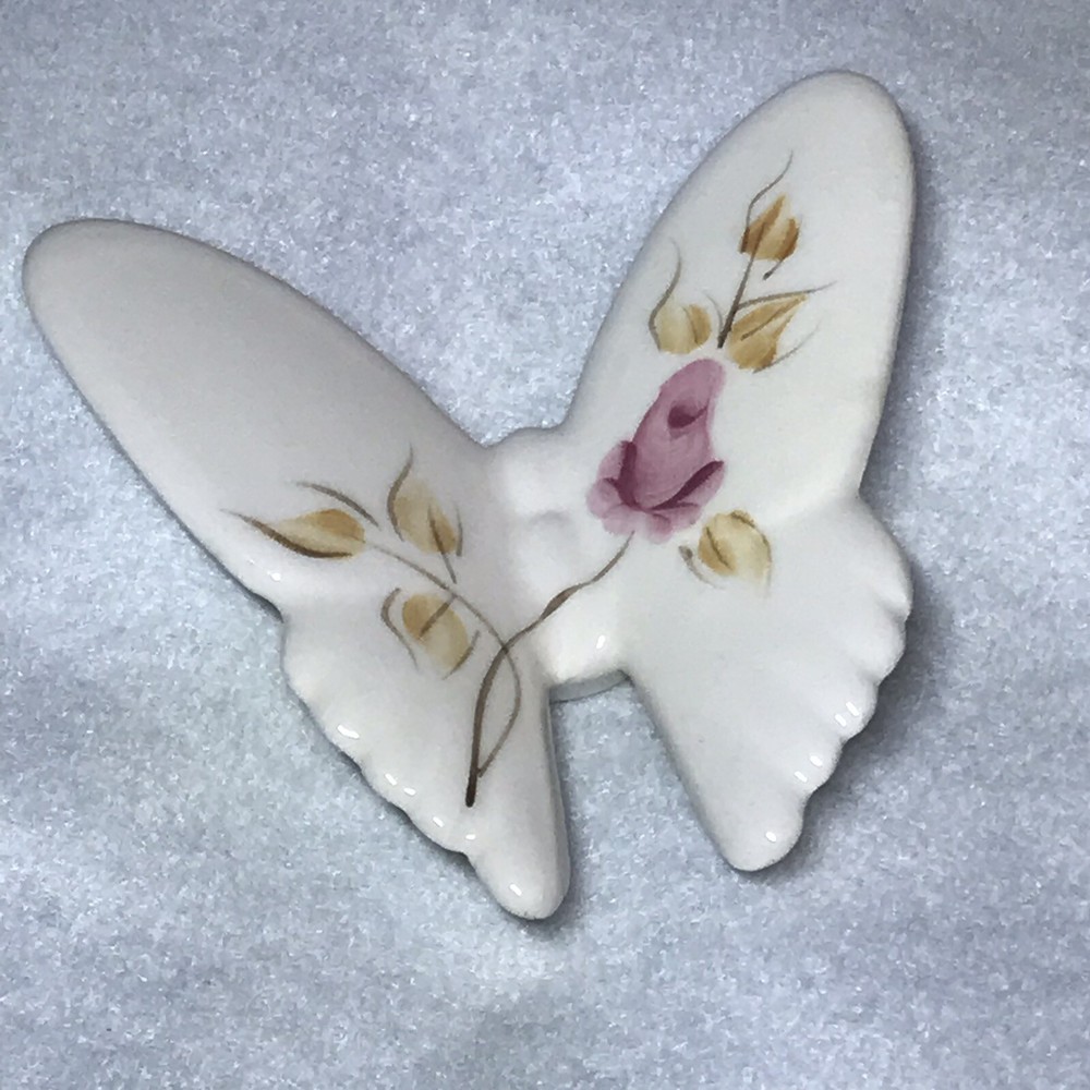 Vintage Ceramic Hand Painted Rose Butterfly Wall Decor Made In USA